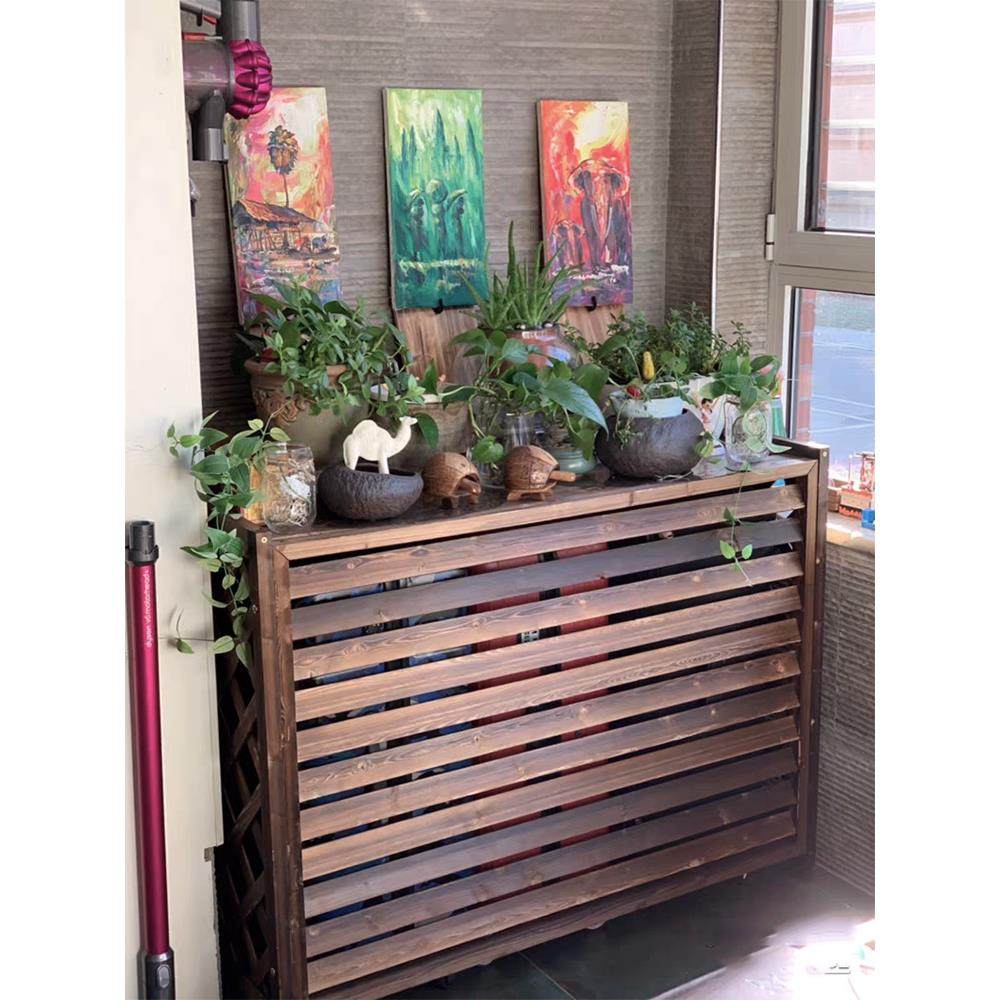 室外阳台置物架空调外机保护罩百叶格栅防腐木装饰美化挡风板花架