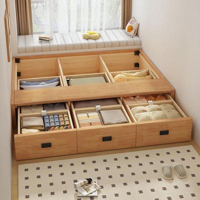 纯实木无床头小户型卧室储物床超大三抽储物榻榻米落地床支持定制