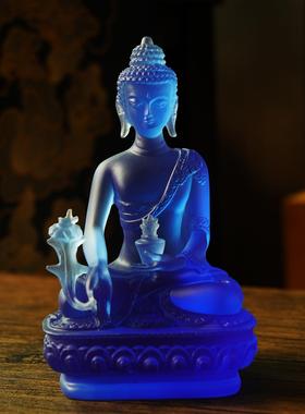药师琉璃光如来树脂彷琉璃药师佛家用佛堂供奉随身小佛像19cm摆件