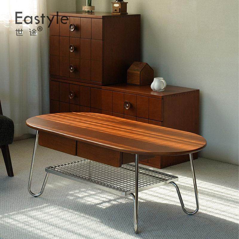 复古风北欧轻奢茶几椭圆形日式不锈钢简约实木茶桌中古小户型家具,住宅家具,茶几,淘宝优惠券,粉丝福利购,淘宝优惠卷
