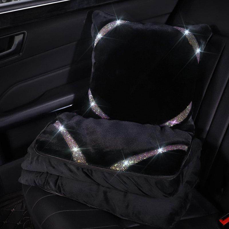 汽车抱枕被子四季通用车载两用靠枕女神款舒适毛绒镶钻折叠空调被