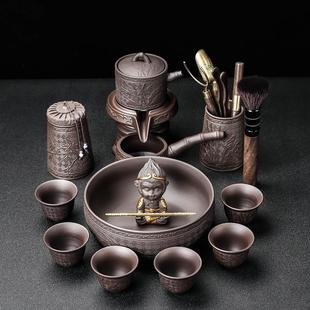 家用简约防烫懒人泡茶器办公室会客小套功夫茶杯 紫砂自动茶具套装
