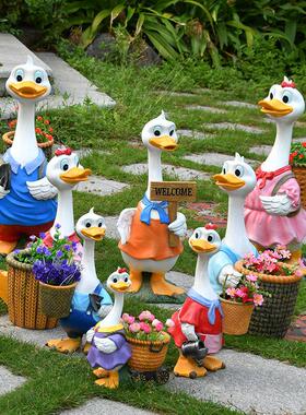 户外玻璃纤维雕塑彷真动物摆件花园庭院卡通鸭子花盆幼儿园装饰小