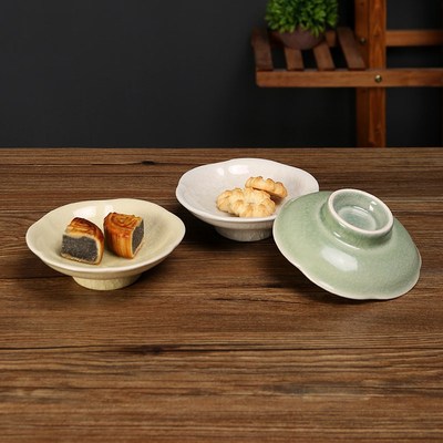 中式禅意高脚茶i点盘糕点盘简约精致陶瓷点心干果盘家用小碟子托