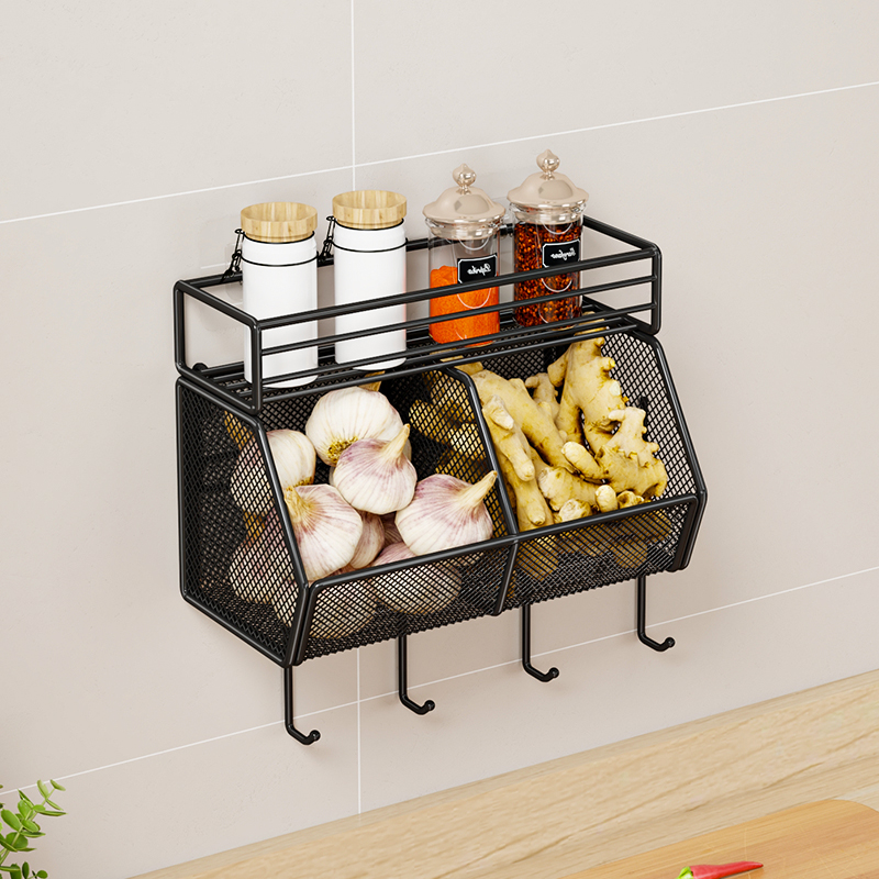 厨房收纳筐置物架挂篮墙上葱姜蒜收纳盒收纳篮免打孔W墙壁挂壁家