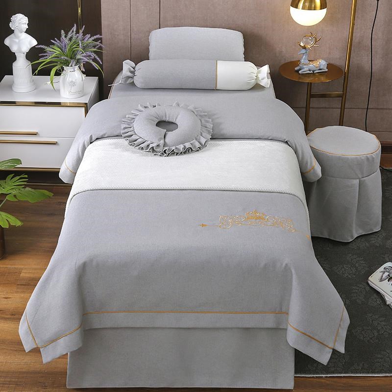 新款美容床罩四件l套棉麻简约加厚美容院推拿按摩理疗洗头床单床