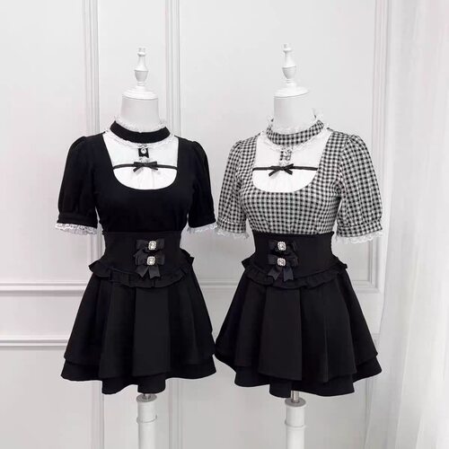 日单日系蕾系量产型蕾服蝴蝶结短袖noemie风格清楚系可爱绑带上衣