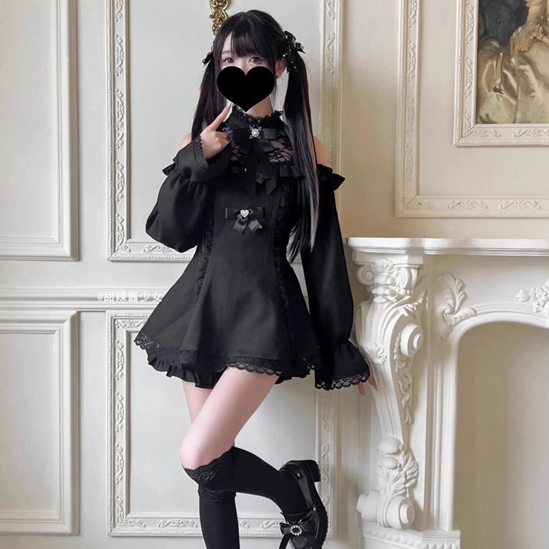 日本原单rojita系蕾服梦展望学院jk制服蕾丝套装蝴蝶结高腰连衣裙