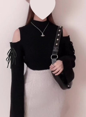 日单蕾系清楚系蕾服日系GRL风格优雅温柔姬袖长袖露肩针织上衣