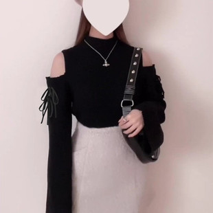 日单蕾系清楚系蕾服日系GRL风格优雅温柔姬袖长袖露肩针织上衣