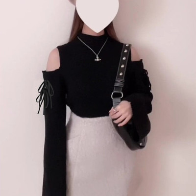 日单蕾系清楚系蕾服日系GRL风格优雅温柔姬袖长袖露肩针织上衣