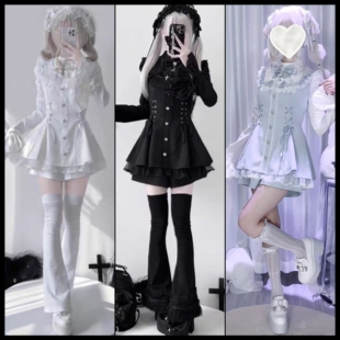 日本原单蕾系SC蕾服梦展望蝴蝶结蕾丝长袖短裙收腰显瘦暗黑系哥特