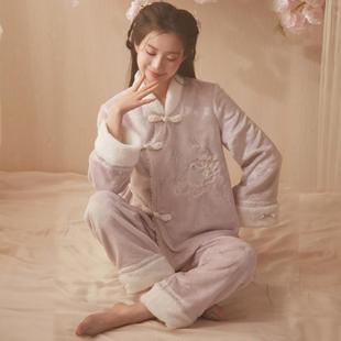 冬 2025新款 珊瑚海岛绒睡衣女款 秋冬季 国风汉服加绒加厚家居服套装