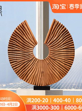 抽象木雕工艺品桌面摆件样板房艺术装置玄关装饰品售楼处雕塑摆设