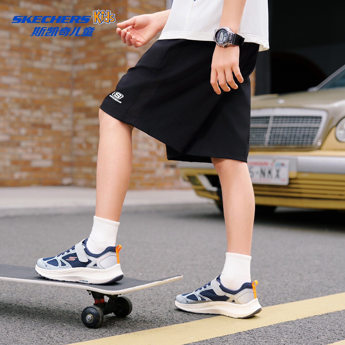 斯凯奇童装男童五分短裤外穿薄26新款夏装速干运动裤SkechersKids
