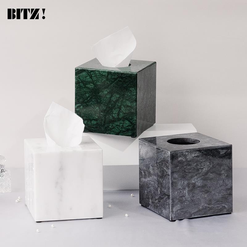 天然大理石纸巾盒客厅化妆室卷筒卫生纸抽取式卫生纸收纳盒酒店商