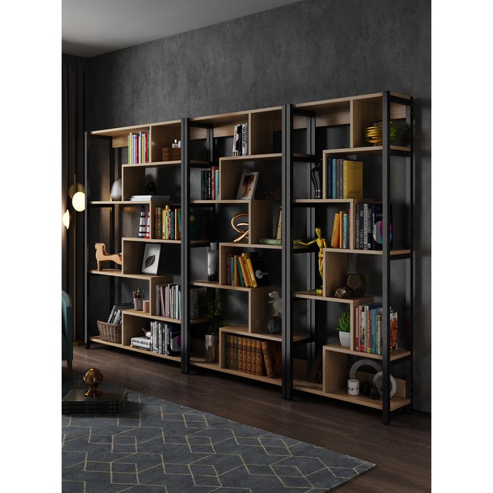 简约多层钢木落地书架置物架办公室隔断展示架儿童学生简易书柜