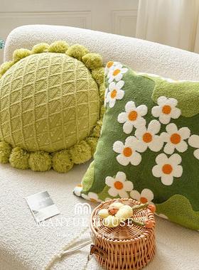 蔓越家 ins风少女心绿色抱枕靠垫客厅沙发靠背腰靠枕抱枕套不含芯