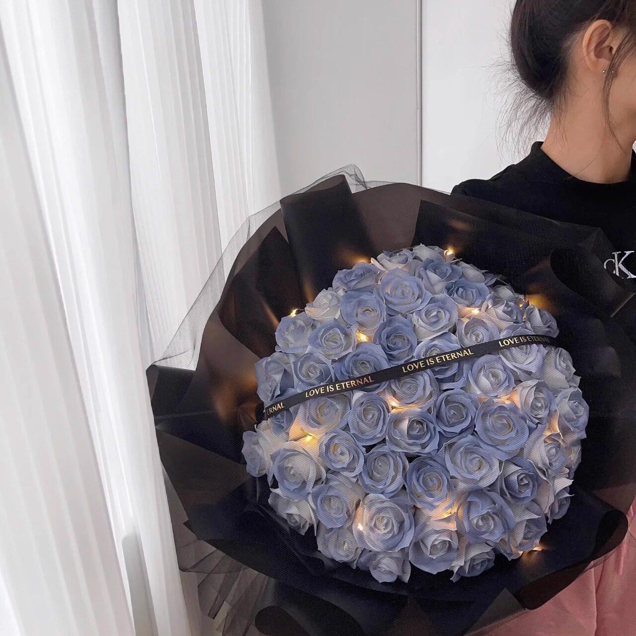 碎冰蓝玫瑰彷真香皂花永生干 干燥花小花束送闺蜜假花拍照生日礼