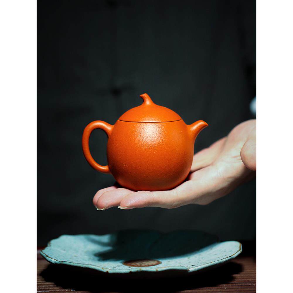 鸣远后人宜兴紫砂纯手工原矿赵庄朱泥功夫茶具泡茶壶心舟瓜