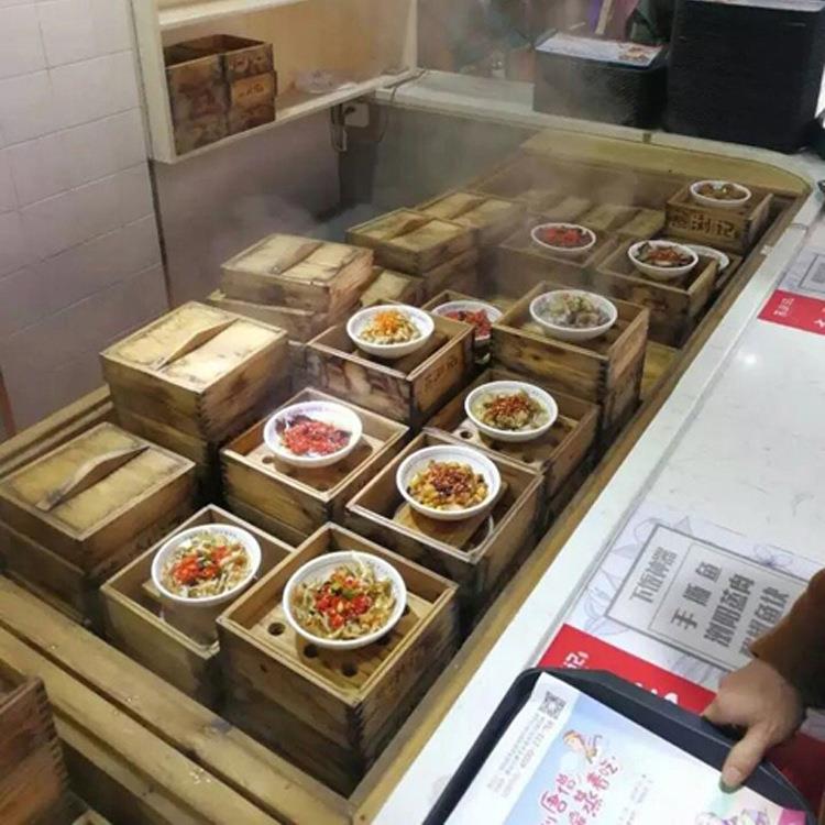 木制小碗菜快餐售卖台不锈钢商用电热浏阳蒸菜台保温台