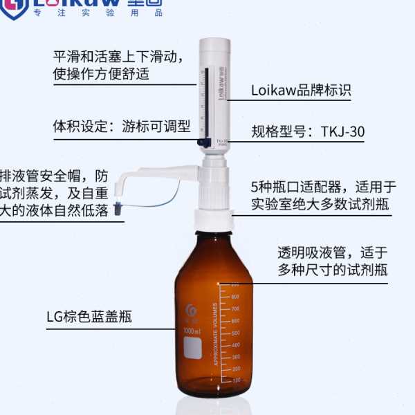 loikaw口分配器 TKJ-30可调式定量加液器 实验室液体分配器套装