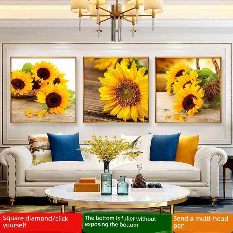 5d向日葵钻石画方钻2025年新款满钻三联客厅点粘贴钻十字绣砖石秀
