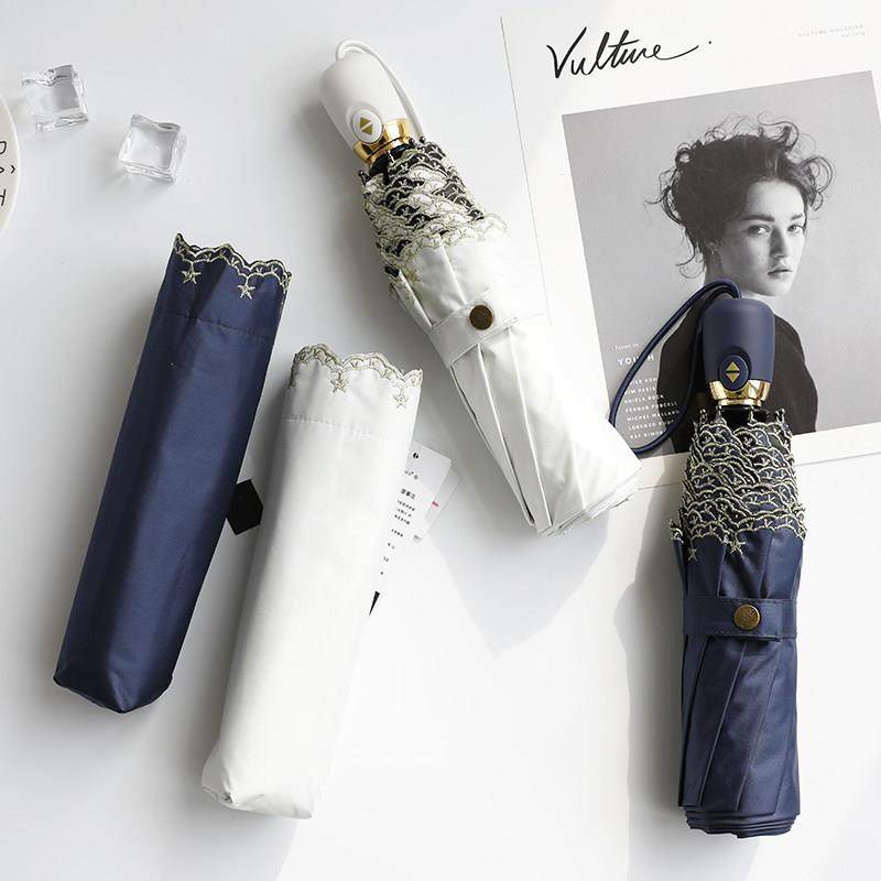 全自动遮阳雨伞女神韩国小清新黑胶晴雨两用太阳伞防晒防紫外线伞