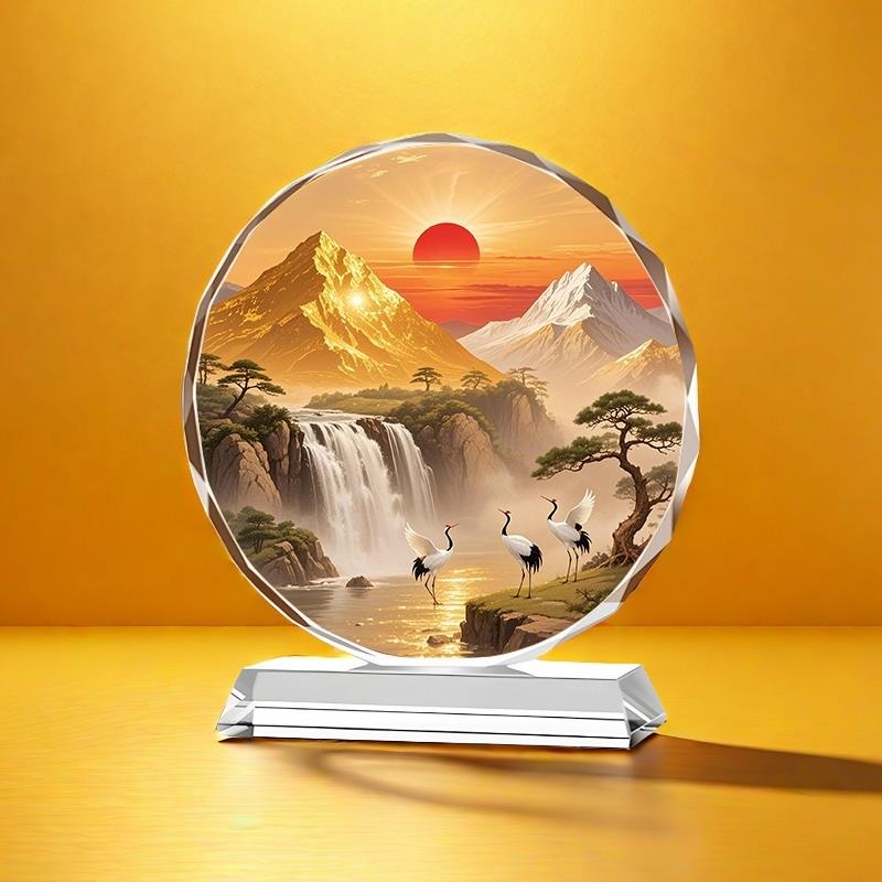 日照金山水晶摆件高级感桌面装饰背有靠山客厅轻奢摆台开业乔迁礼