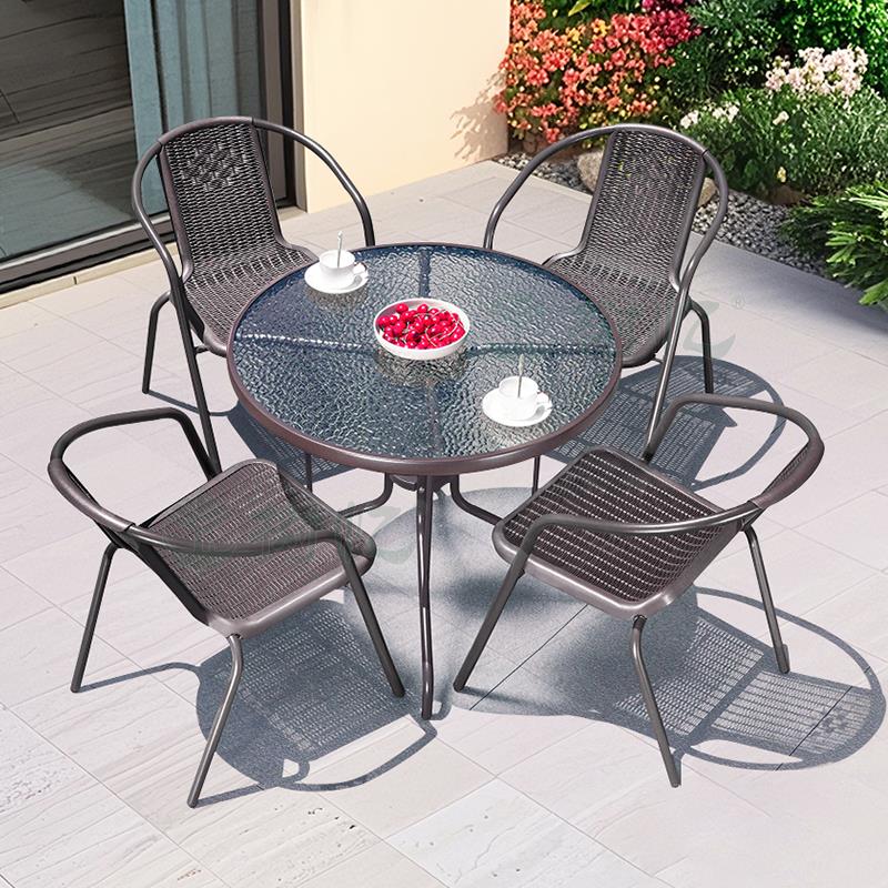 树忆户外桌椅藤椅三件套藤编靠背室外露天休闲阳台小茶几铁艺庭院