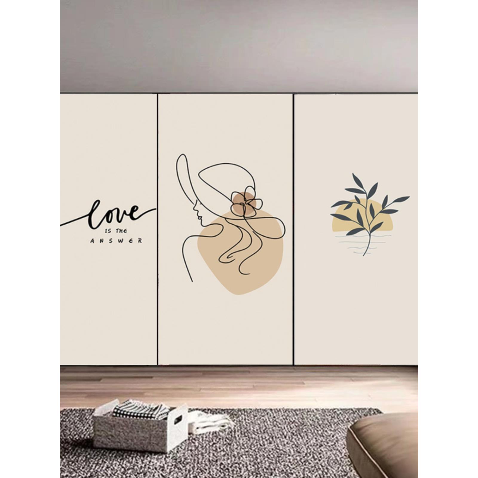 简约现代抽象衣柜贴纸移门玻璃膜推拉门翻新木橱翻新房门遮挡装饰