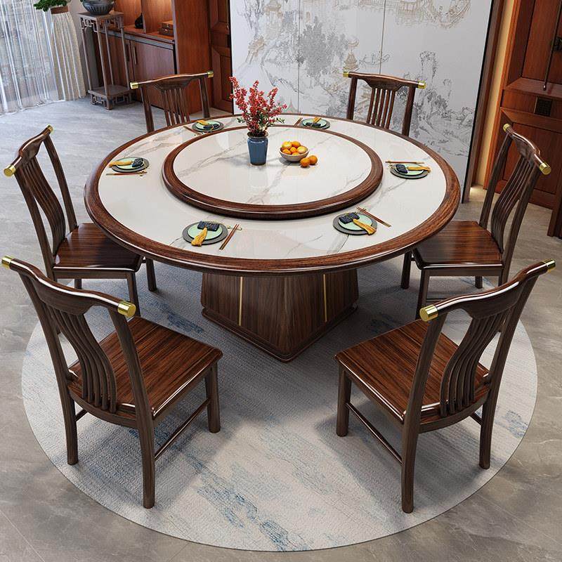 新中式乌金木实木圆桌餐桌椅组合带转盘圆形家用饭厅酒店饭店桌子,住宅家具,岩板餐桌,淘宝优惠券,粉丝福利购,淘宝优惠卷