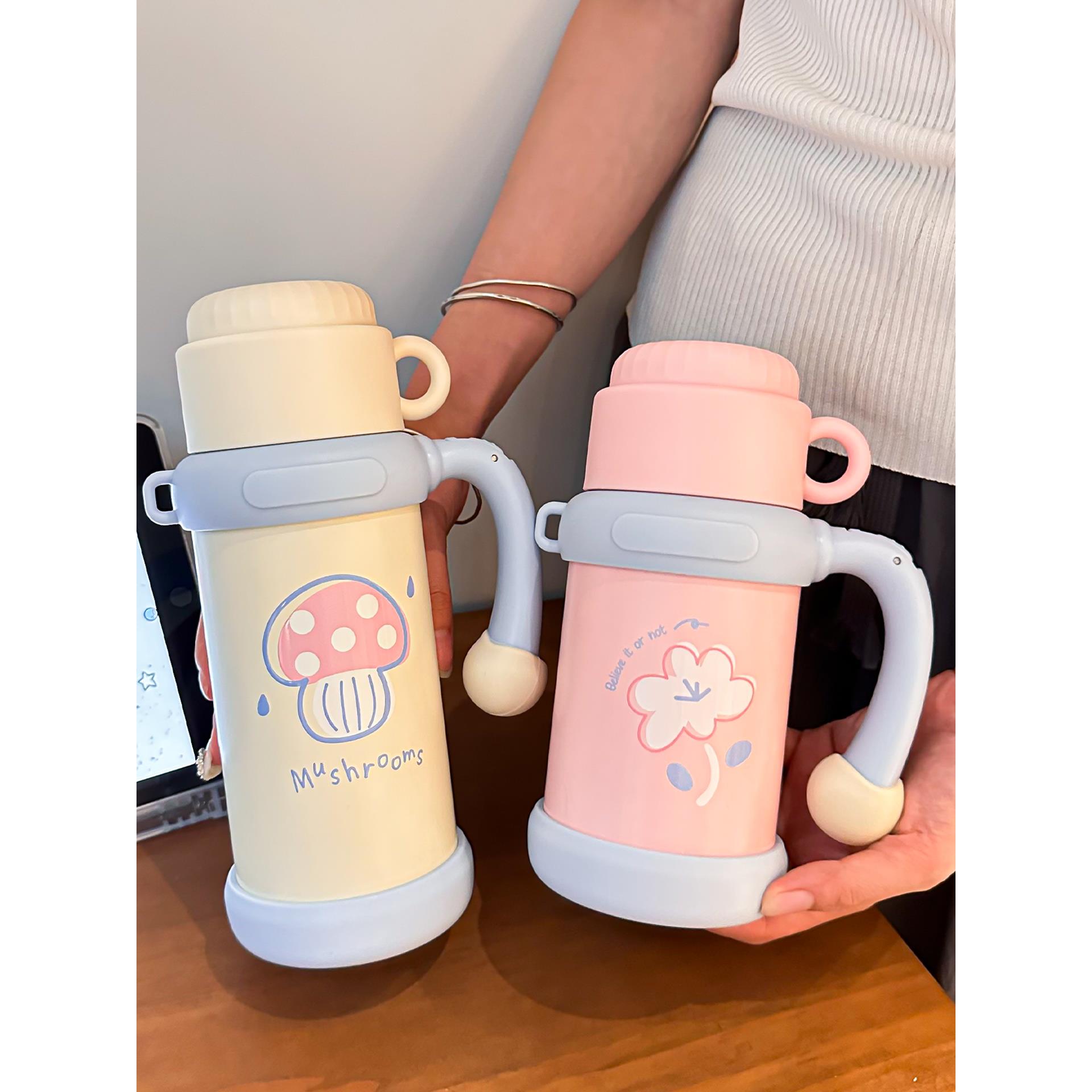 保温杯316不锈钢母婴级儿童水壶大容量一盖三用吸管杯女生手柄杯