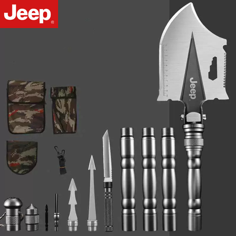JEEP户外多功能工兵铲斧头刀套装锰钢折叠车载野外露营兵工铲钓鱼