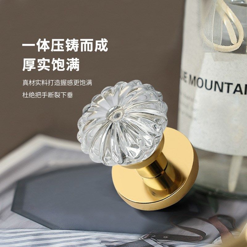 水晶金色轻奢锌合金室内木门锁家用女性球型机械静音通用卧室门锁