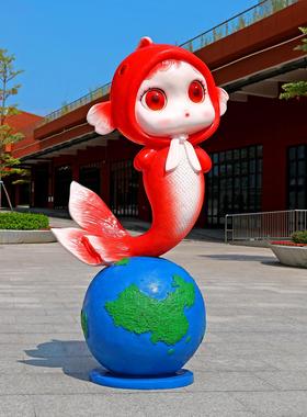 仿真发光鱼小龙虾雕塑玻璃钢鱼蛙店餐厅排档挂件灯箱迎宾装饰摆件