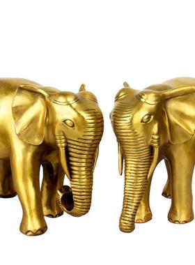 朴器 全铜黄铜大象摆件吸水象一对象铜象客厅工艺品铜象