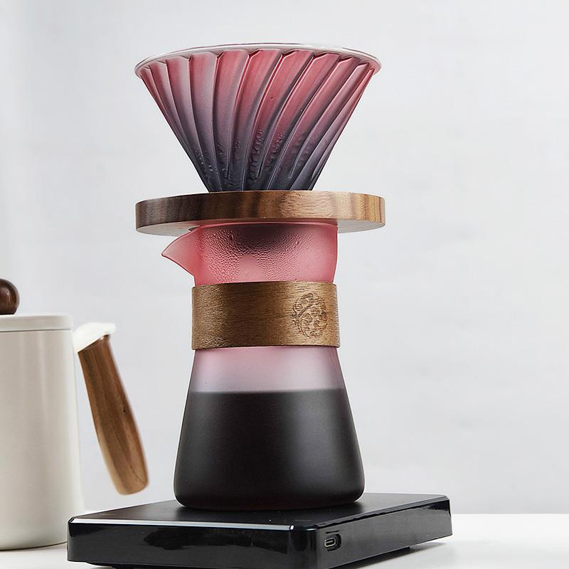 dheer黑莓渐变色手冲咖啡壶套装耐热玻璃分享壶滤杯咖啡过滤漏斗