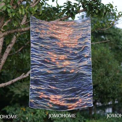 雪纺纱ins海浪风景透光租房改造房间布置装饰挂布隔断帘门帘定制