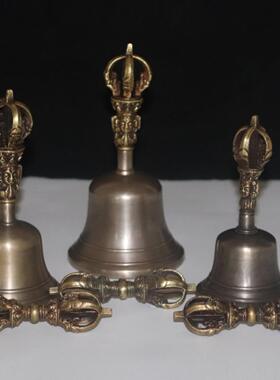 尼泊尔青铜密宗五股金刚铃杵光面金刚杵法器响铜铃铛大中小加厚款