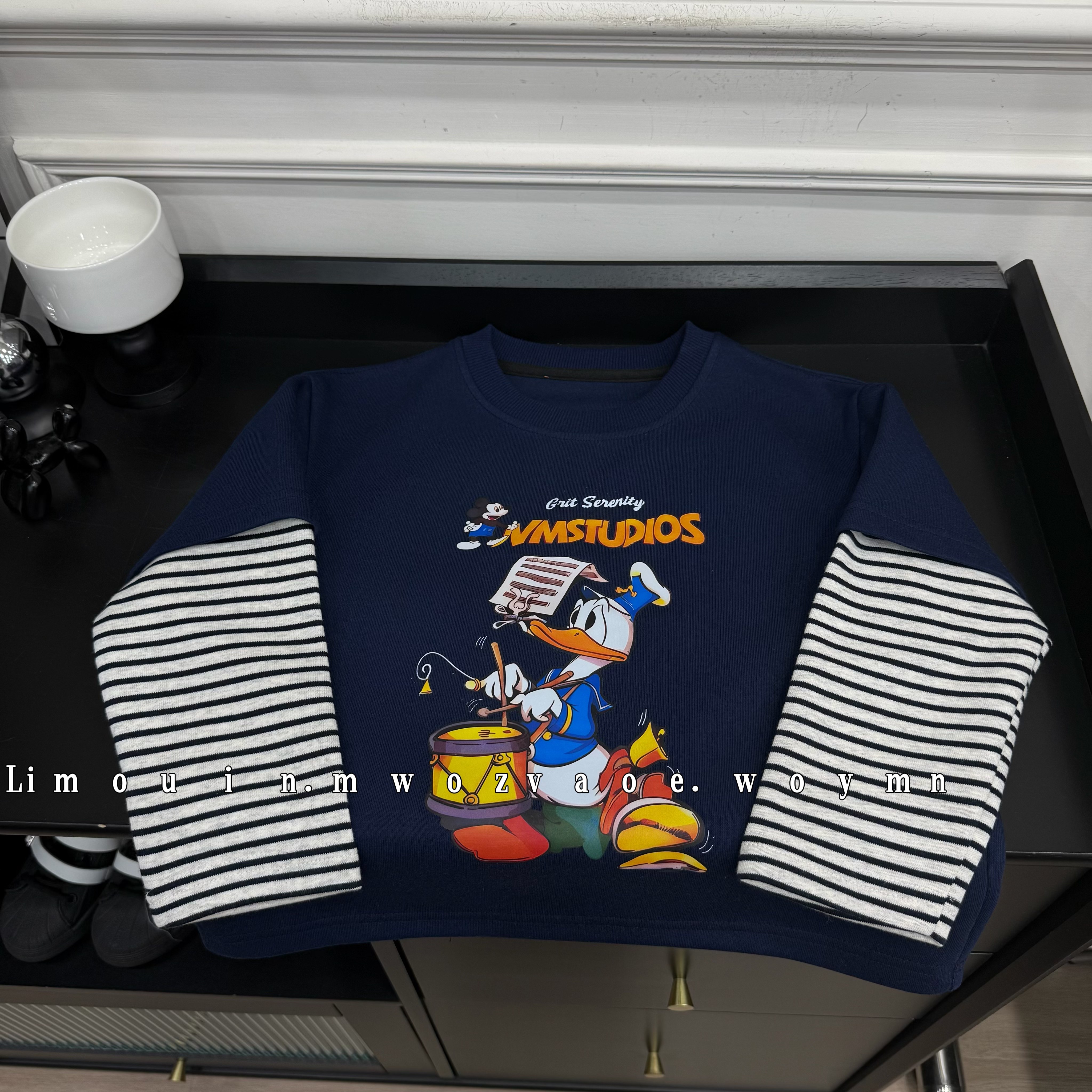 儿童2026新款衣服条纹假两件时尚套头卫衣男女童纯色百搭春款上衣