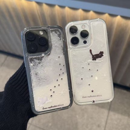 情侣踏雪猫狗流沙新款适用苹果17Pro手机壳iPhone16max13小米15华为mate80pura70k60Reno14荣耀400x100magic7