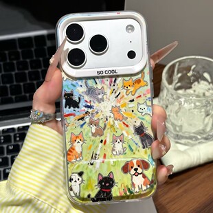 爆炸小猫小狗支架巨好看适用苹果17Pro手机壳iPhone16max小米15华为mate80pura70k90Reno14荣耀500x100iqoo13