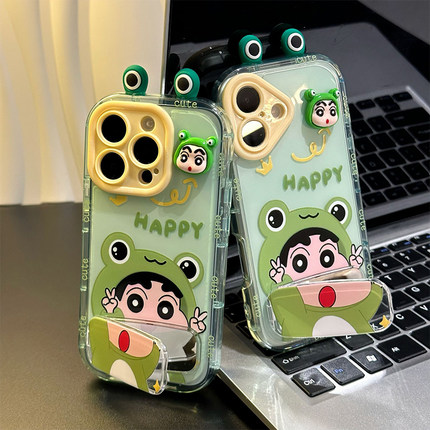 卡通青蛙小新支架新款适用苹果16pro手机壳iPhone15max小米14华为mate70pura80k60opporeno13荣耀300x200s18
