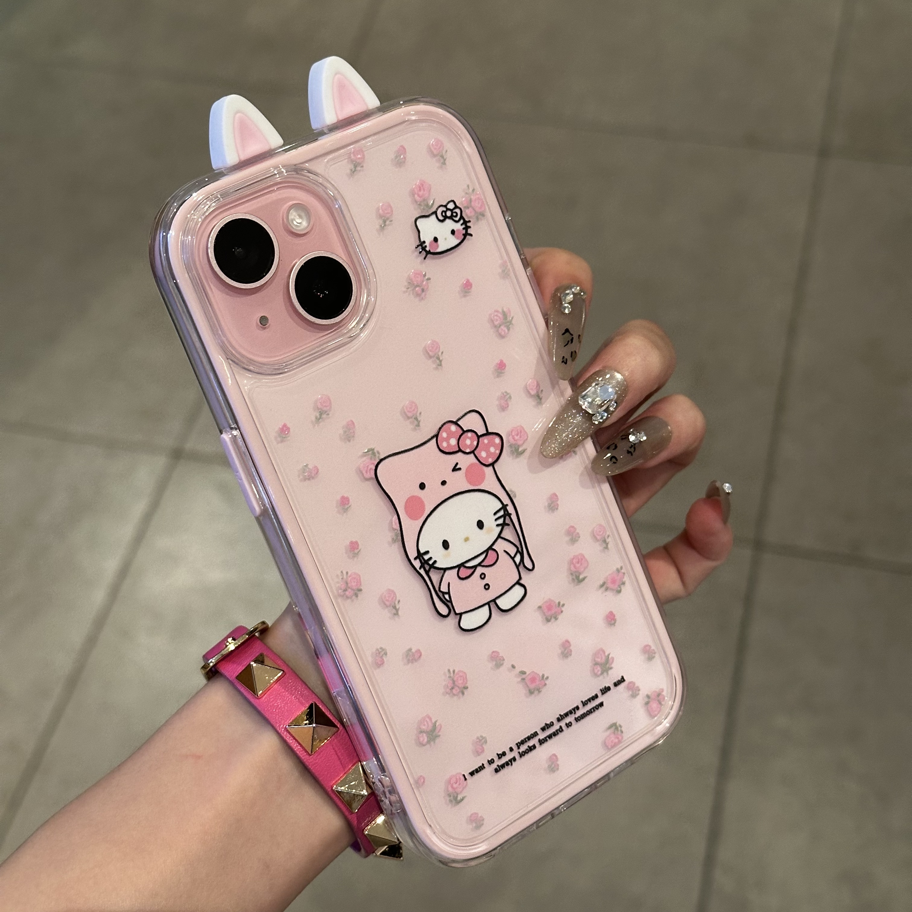 粉色碎花KT立体猫耳新款适用苹果16pro手机壳iPhone15max小米14华为mate70pura80k60荣耀100x200reno13nova12
