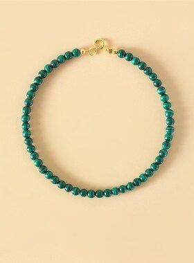 孔雀石手链女男中国风绿色水晶宝石珠子细手串原石散珠孔雀石手串