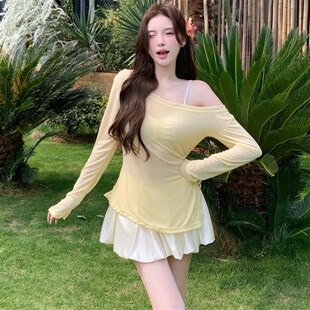 花房姑娘高级感泳衣女分体四件套遮肉显瘦可爱甜美夏季 度假风泳装