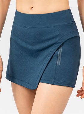 女瑜伽运动裙裤仿牛仔紧身网球裙假两件防走光健身裤带口袋22449