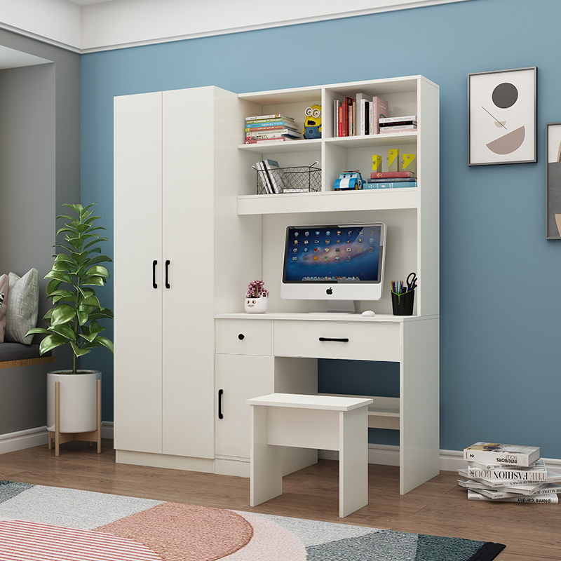 书桌衣柜一体小户型儿童带电脑书柜加书架M组合柜子书台家用写字