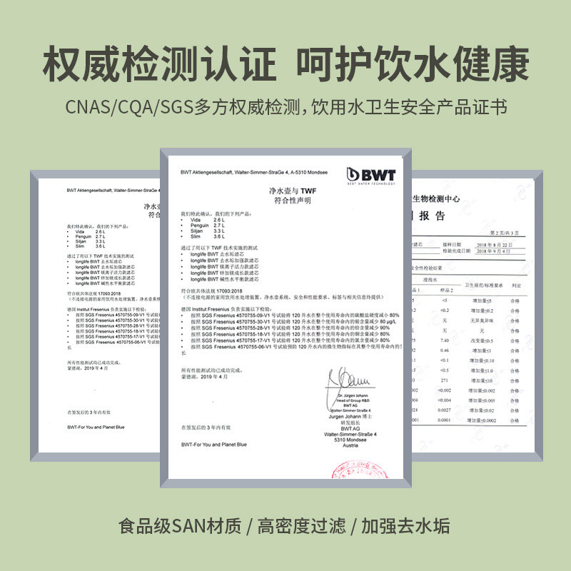 德国bwt净水壶净水器家用4.2L大过滤水壶去水垢加强版滤芯1壶12芯